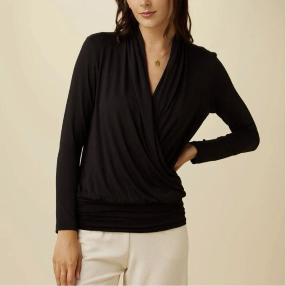 Amour Vert Women's Angela Dream Knit Top Faux Wrap Size 2X Black NWT